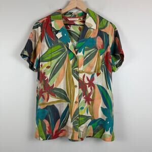 Soft Surroundings Hawaiian Camp Shirt Women's S Multi Leaf Print Resort Cruise